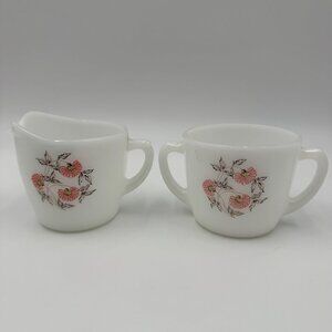 Vintage Fire King "Fleurette" Sugar Bowl and Creamer Set Made by Anchor Hocking